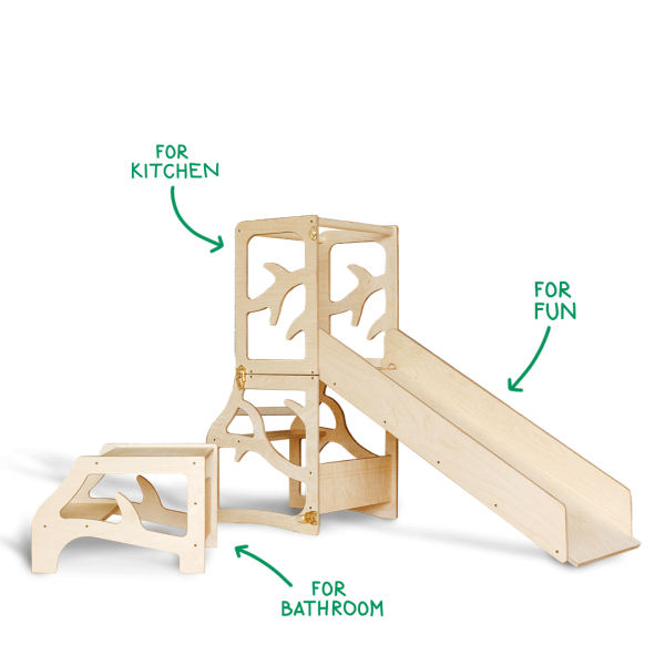 4 in 1 tree design kitchen tower / desk / slide + small step stool