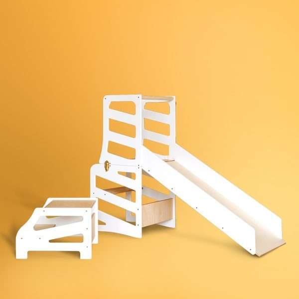 4 in 1 stripe design kitchen tower / desk / slide + small step stool
